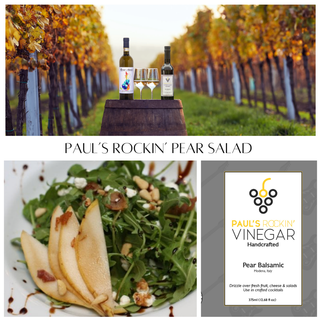 Pear insalata with greens, cheese and sliced pear