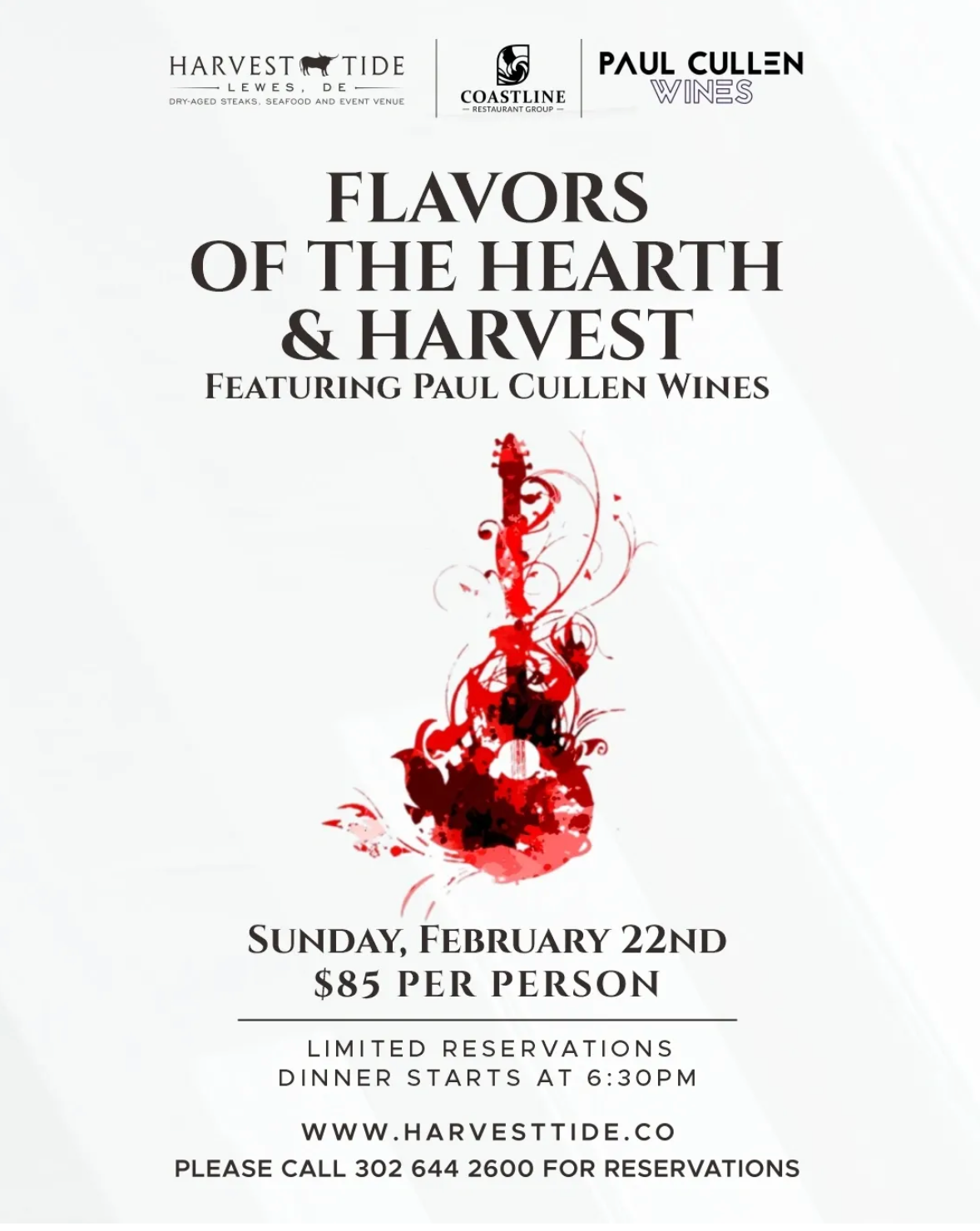 Harvest Tide Wine Paring Dinner Feb 22nd