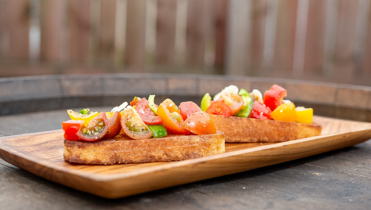 Tomato and hot pepper bruschetta on toasted bread