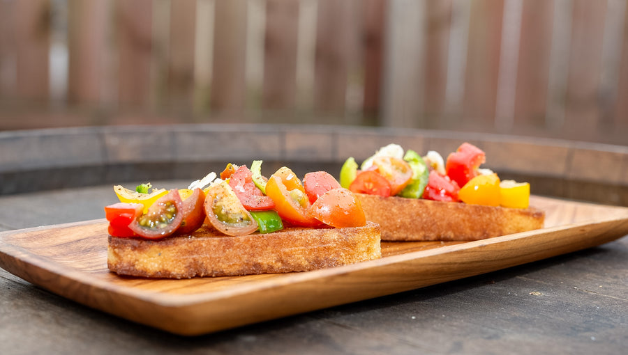 Tomato and hot pepper bruschetta on toasted bread